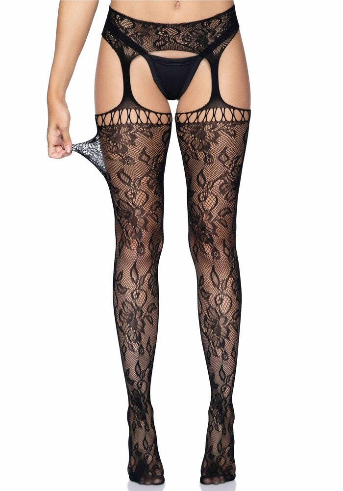 Calze Sexy Lace Garter Belt Stockings Nero