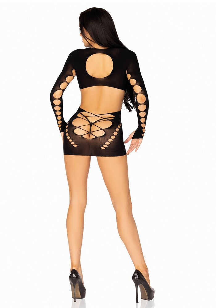 Mini Abito Sexy Long Sleeve Cut Out Nero