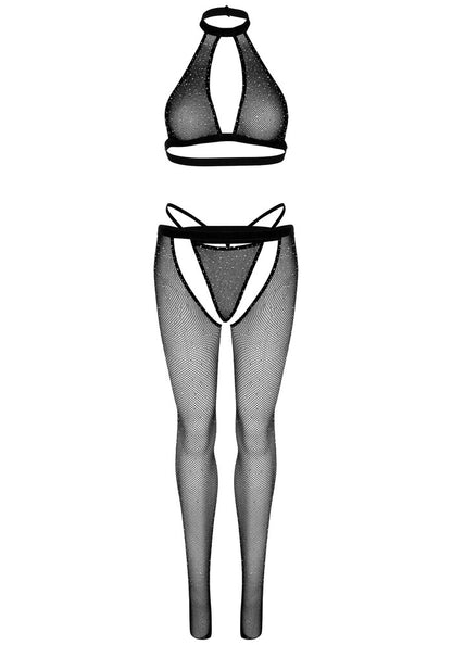 Completino Sexy Fishnet Top G String and Tights Nero